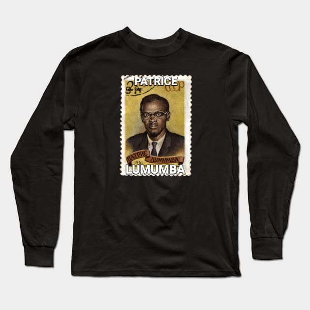 Patrice Lumumba - Soviet era postage stamp design Long Sleeve T-Shirt by Tony Cisse Art Originals